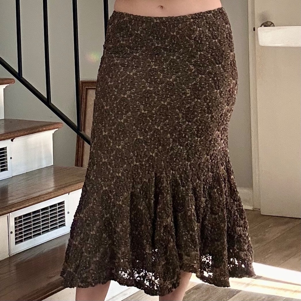 Free People Floral Midi Skirt | Brown | Size S